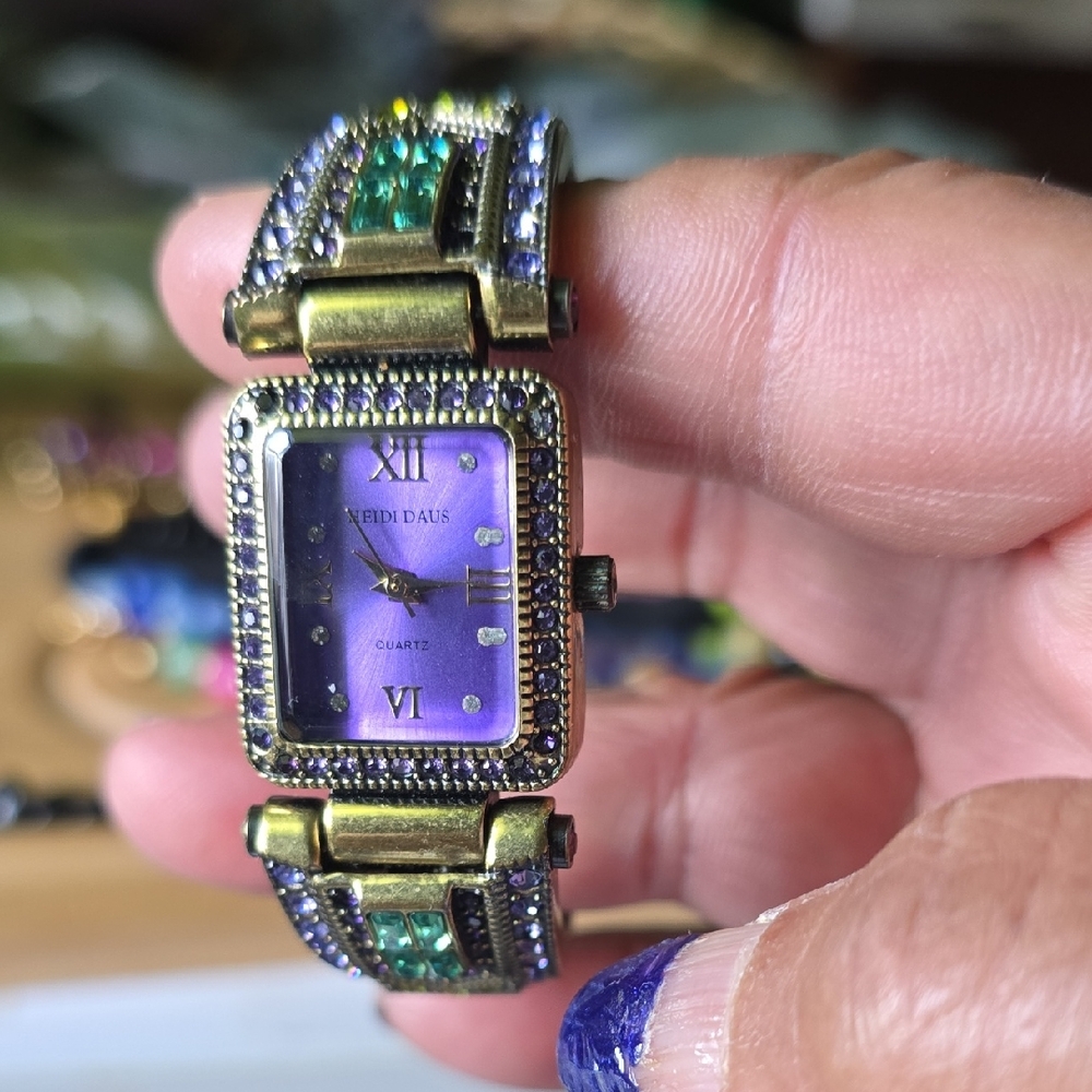 Heidi Daus Amethyst and Gold Watch with Emerald Details